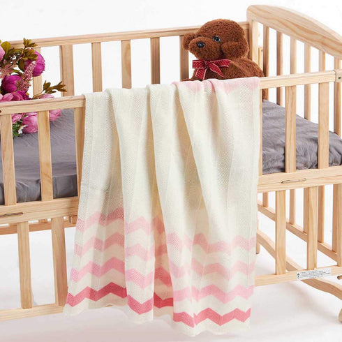 Baby Blanket Knitted Pink Chevron Soft Toddler Nursery Crib Throw Blankets Receiving Swaddle Blanket Stroller Cover for Boys Girls,40x30 inch by Cozyholy