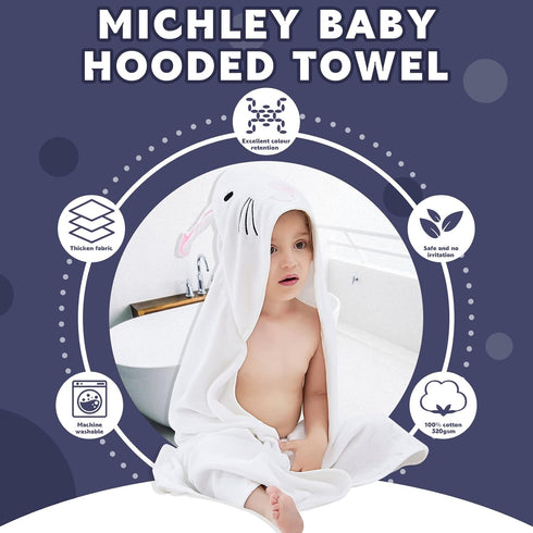 MICHLEY Cotton Hooded Baby Towel Bathrobe for Boys Girls 0-6 Year - White
