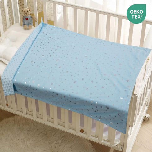 Baby Blanket for Boys Girls Soft Minky with Double Layer Dotted Backing, Star and Moon Printed 30 x 40 Inch Receiving Blanket (Blue) by Donsonny