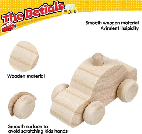 12 Pieces Unfinished Wooden Cars, Wood DIY Car Toys, Painting Crafts Kit for Student Family Activities