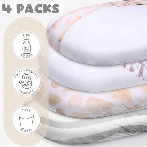 4 Rtteri Pcs Baby Bassinet Sheets Soft Fitted for Baby Boys Girls Soft Cotton Animals Bassinet Sheet Cover Safe Comfort