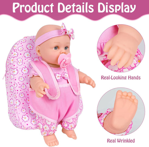 12 Inch Backpack Accessories,12" Set 3+ UZIDBTO Baby Dolls with Carrier Can Store Doll Clothes and Reborn Baby Doll