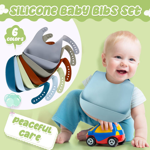 Mepase Silicone Bibs for Babies Waterproof Silicone Bibs Soft Adjustable Baby Feeding Unisex Kid Eating Supplies