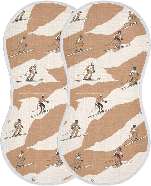 tplaotee 22x11in Skiing Brown Cotton burping Cloths for Babies Soft and Absorbent? Baby wash Cloth for Newborns boy