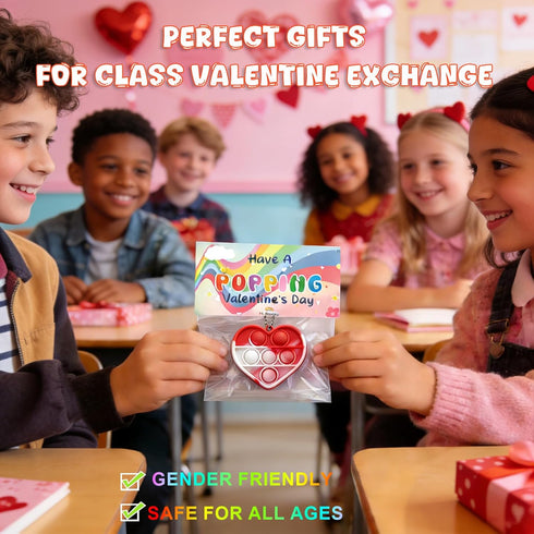 Murrilome 30Pcs Set, Valentine's Day Gift School Classroom Exchange Kit for Kids, Heart Shape Bubble Fidget Toys