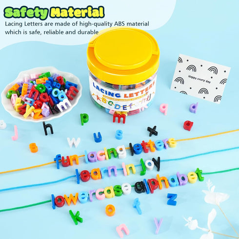 278 10 18 3+, Pcs Lacing Letters Beads, Lowercase Alphabet Learning Toys, Color Rainbow Alphabet Beads with Laces