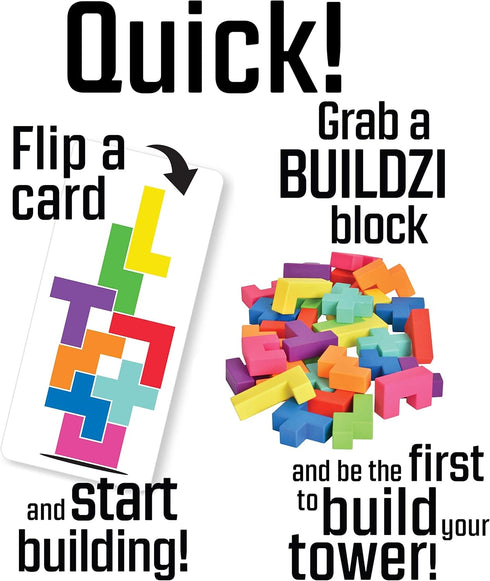 TENZI BUILDZI Fast Stacking Building Block Game for 2 to 4 Players Ages 6 to 96, Perfect for Family Game Night