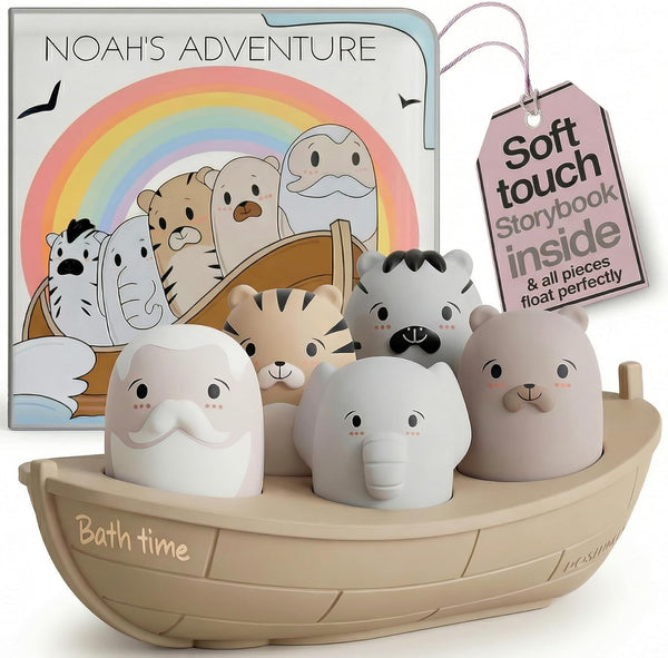 Doshibu Noah's Ark Silicone Floating Bath Toy Set for Toddlers 18M+ Includes 7