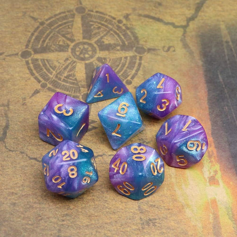 DND Dice Set Lake Blue & Purple Polyhedral RPG Dice for Dungeon and Dragons Table Games Glitter Dice