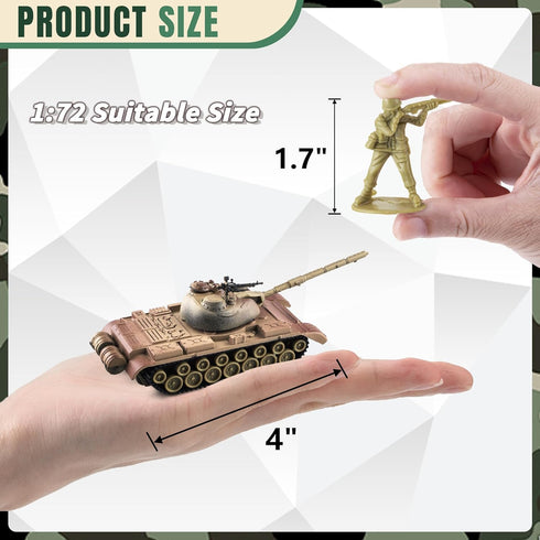 1:72 WW2 Army Tank and Army Men Toys Playset, 2pc US Desert Tan Tank with 10pc Toy Soldiers, Great Military Toy