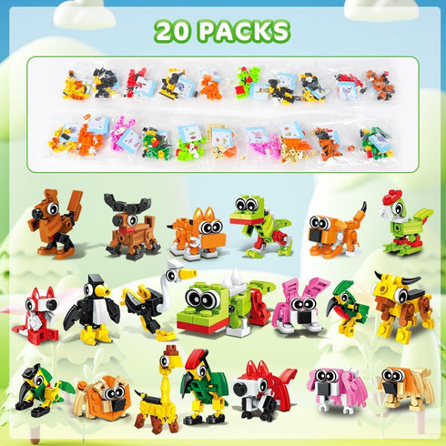 HOGOKIDS Party Favors for Kids, 30 Kinds of Animals Building Block Toy 20 Pack, Birthday Gift for Ages 4-12