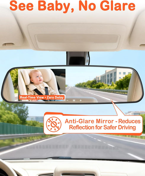 pemacom 4.3-inch Baby Car Mirror Camera: Dash-Free HD Clear Night Vision Wide Angle View for Infant Backseat Monitoring