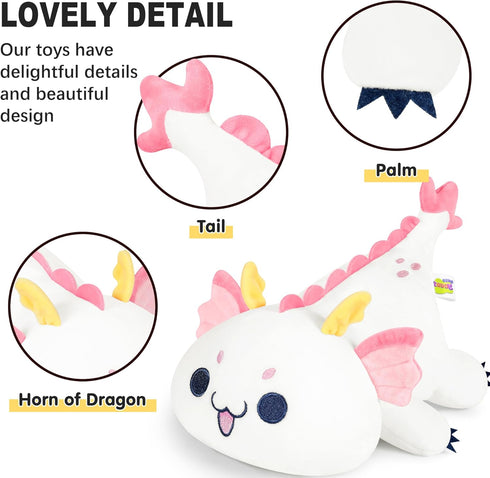 Onsoyours Chubby Dragon Stuffed Animal, Soft Huggable Plush Pillow, Kawaii Cute White Dragon Toy (10")