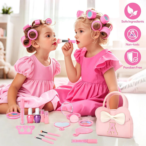 18Pcs 3 4 5 6 7 8 9 10 Set Easter Basket Stuffers for Kids Real Makeup Kit for Girls - Non-Toxic Washable Make Up Toys