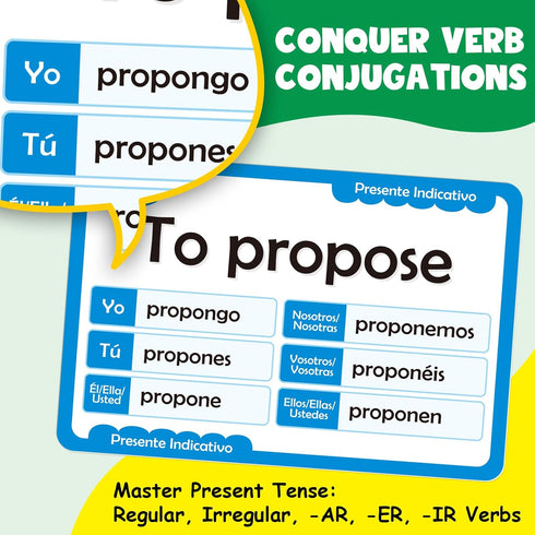 Edulok 280 Spanish Flash Cards for Kids, Spanish Verb Conjugation Book Flashcards, Learn Spanish for Adult Beginners