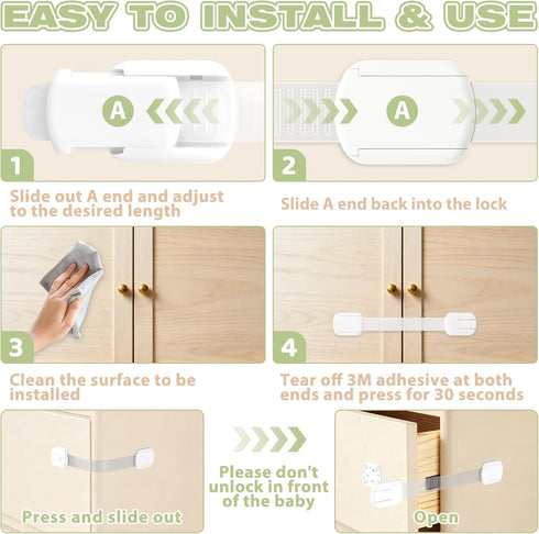 LKbeuuu 8-pack 3M Child Safety Cabinet Locks, Child-proof Cabinet Locks with Adhesive, No Drilling Required