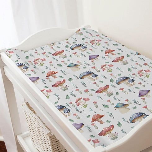 Watercolor Mushroom Forest Changing Pad Covers - Colorful Baby Diaper Change Table Sheets for Boy Girl, 32''x16''