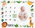Baby Monthly Milestone Blanket Boy, Jungle Animals Newborn Month Blanket for Personalized Safari Nursery Decor