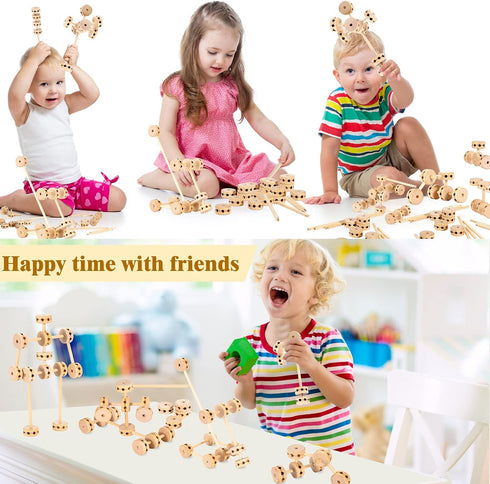 Zhanmai 2 Sets of 120 Pcs Wooden Building Blocks, Educational Natural Wood Toys for Kids, Different Sized Sets for Boys