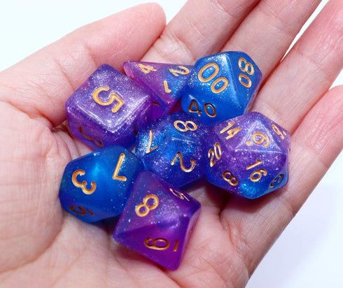 DND Blue Purple Glitter Dice Set for Dungeon and Dragons, D&D RPG Table Games, Polyhedral Dice