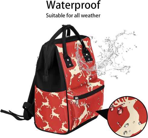 Hsnar Backpack Red Christmas Deer Waterproof Diaper Bag Large Capacity Baby Bag with Stroller Straps, Multi-Pocket