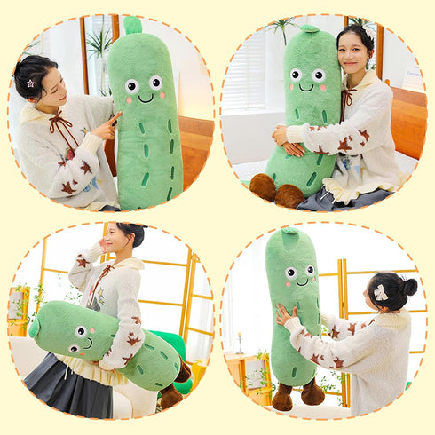16" PEACH CAT Pickle Stuffed Animal Cute Cucumber Plush Pillow Soft Plant Plushies Toys Gifts for Kids Green