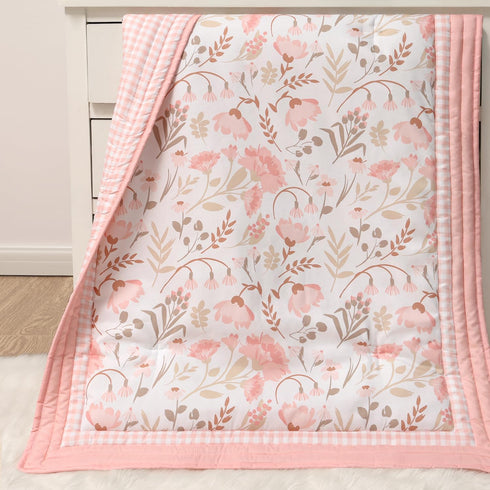 3 Set Set The Peanutshell Whimsical Floral Piece Baby Crib Bedding for Girls, Pink Botanical Nursery Decor, Reversible