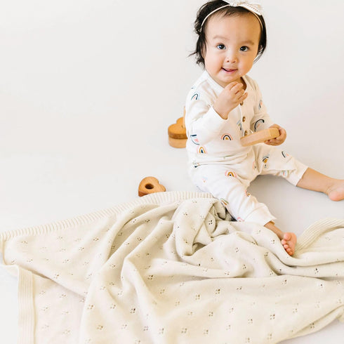 (30x40, MakeMake Organics Organic Baby Blanket GOTS Certified Organic Cotton Baby Blanket Newborn Pointelle Knit