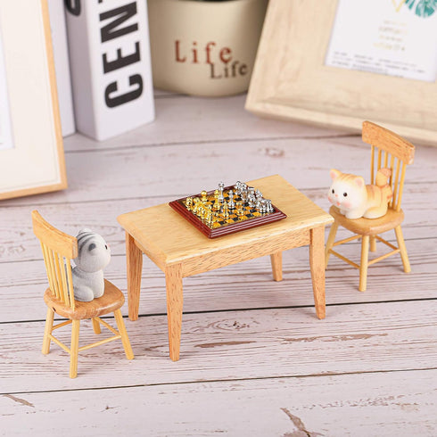 1:12 Set Skylety Dollhouse Miniature International Chess Mini Chess with Board Miniature Board Games Model Gold