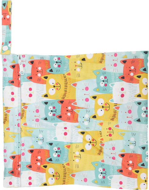 Pongnas Cute Cat Print Reusable Cloth Diaper Bag with Zipper Washable Hanging Wet & Dryfor