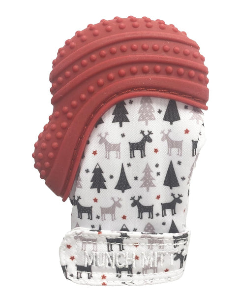 Pack: Malarkey Kids Holiday Gift Munch Mitt and Chew Cube Duo - Perfect Teething Treats for Babies and Toddlers - Red