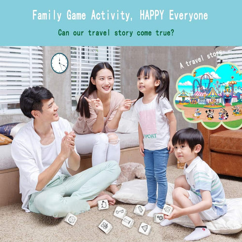 DIY Happy Story Dice, 9 Cubes Toys with 54 Images for Unlimited Story Combinations, Iconic Storytelling Game for Kids