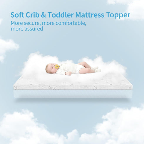 2" 27.5" 52", Crib Mattress Topper x x High Density Foam Breathable Baby and Toddler Mattress Topper with Waterproof