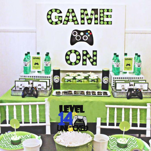 Teen Game Level Up 14th Happy Birthday Cake Topper - Video Game Night Birthday Party Decorations for Boys and Girls