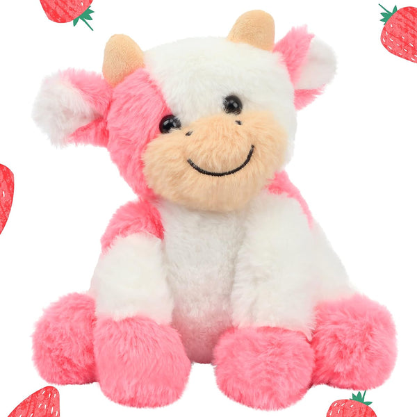 Hopearl Plush Cow Toy - 9 Inch Strawberry Pink Floppy Dairy Cattle - Cute Birthday Gift for Kids