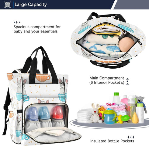 YANENDIE Backpack, Backpack Backpack Bulldogs Teacups Pastel Diaper Bag Unisex Travel Baby Diaper Bags with Stroller