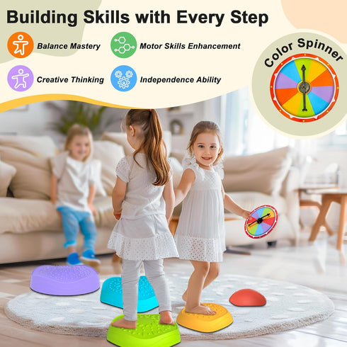 OZMI Balance Stepping Stones for Kids, 5 Pcs Non-Slip Plastic Kit with Storage Bag for Indoor Outdoor Play