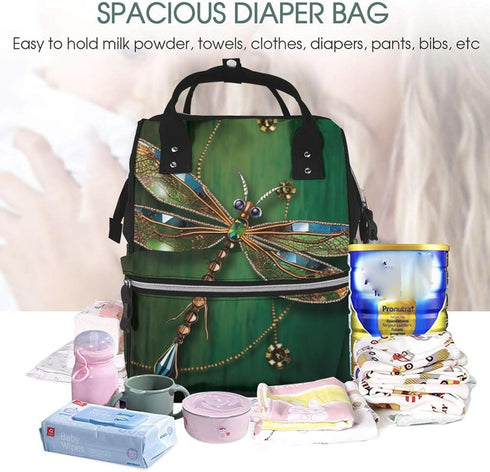 QSMJKLD Backpack Mommy Daypack Jewel dragonfly Diaper Bag with Changing Pad, Pacifier Holder - Multifunction Travel