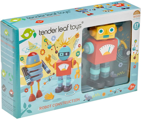 17 Set 3 3+ Tender Leaf Toys - Robot Construction - Pieces Wooden Construction to Build and Stack Robot in Endless