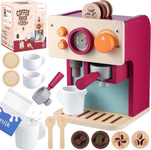 GAGAKU Wooden Coffee Machine Toy for Toddlers, Montessori Learning Toys for 3