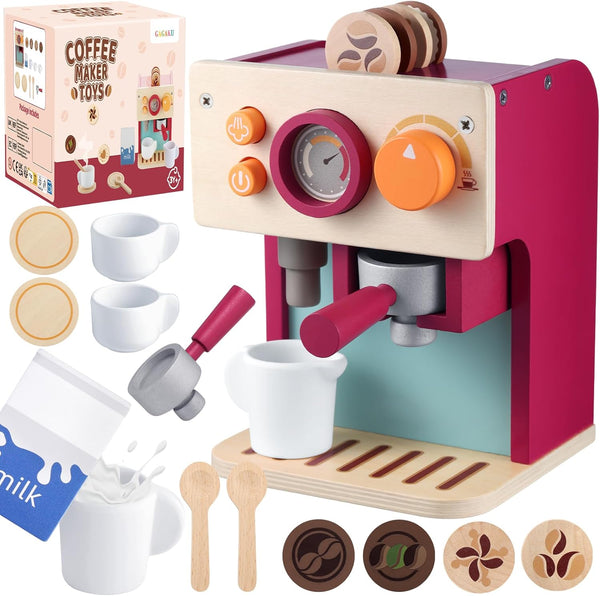 GAGAKU Wooden Coffee Machine Toy for Toddlers, Montessori Learning Toys for 3
