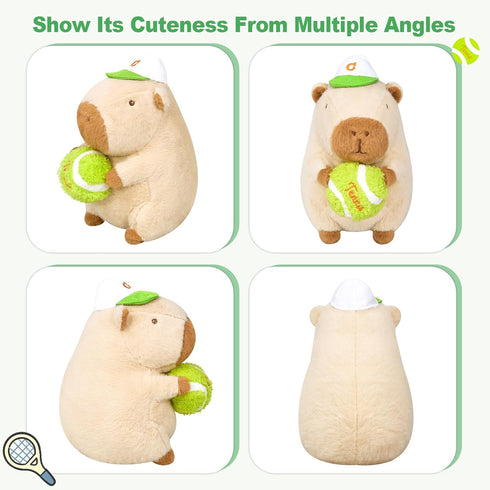 Ditucu Cute Tennis Capybara Plush Sports Pulling Stuffed Animals Gifts for Kids Beige 9.8 inch