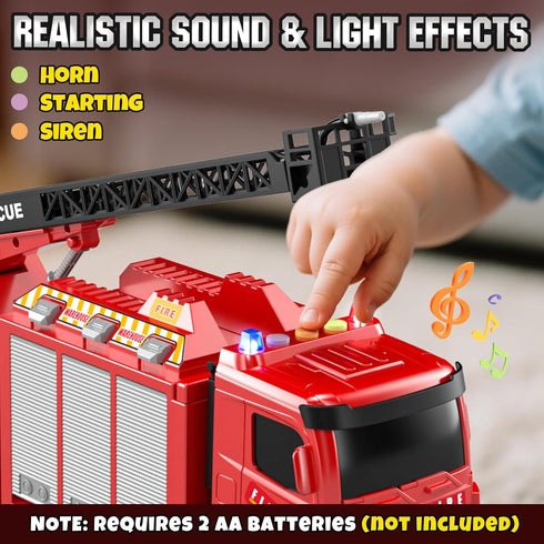 3 4 5 Playset 3+ Lehoo Castle Fire Truck Toy for Years Old Boys, Fire Trucks with Rotating Ladder, Realistic Lights