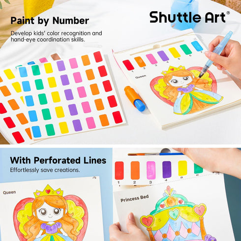Pack 4, 100 Set 3-5, 4-8, Shuttle Art Paint with Water Coloring Book for Kids, of Sheets Watercolor Paint for Kids Ages