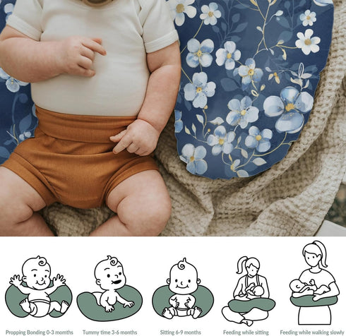 Summer Wonderful Flowers Baby Nursing Pillow Covers for Boy Girl Vintage Blue Floral Nursing Pillow Slipcovers