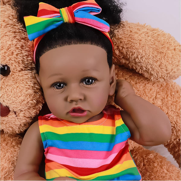 Lifelike Reborn Baby Dolls Black, 22 Inch Realistic American African Reborn Baby Doll Girl, Best Birthday Gift Set for