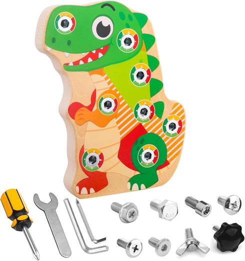 Liangding Montessori Screw Board Toy Dinosaur for Kids, Wooden Fine Motor Skills