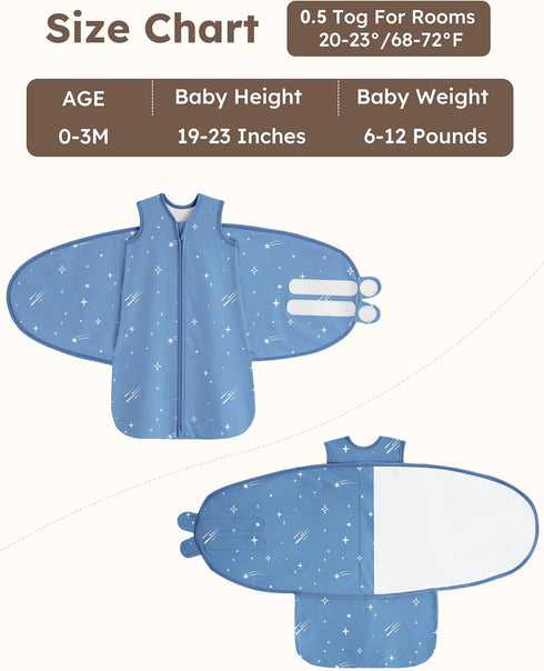 100% 0-3 3-Way 0.5, 2 Pack Unnivoll Newborn Sleep Sack Swaddle Cotton Baby Swaddle Months, Adjustable Wearable Blanket