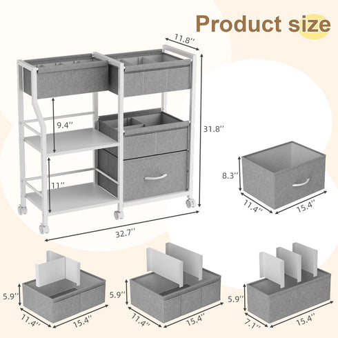 Novvia 3 Baby Diaper Caddy Organizer and Storage, Tier Rolling Cart with Dividers and Drawers, Mobile Utility Cart