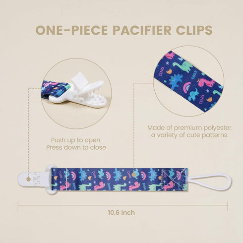 Essentials,Pack 6 Set. Baby Pacifier Clip,Paci Leash Binky Clips for Baby Boys and Girls,Newborn of Gift (Dinosaur)